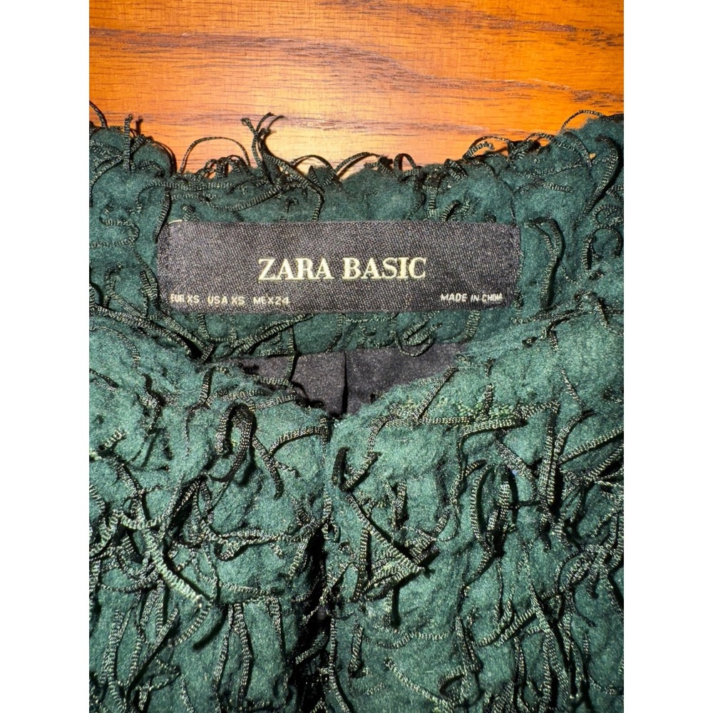 Zara Basics Faux Fur Women's Sz XS Dark Green Jacket hook loop closure trendy